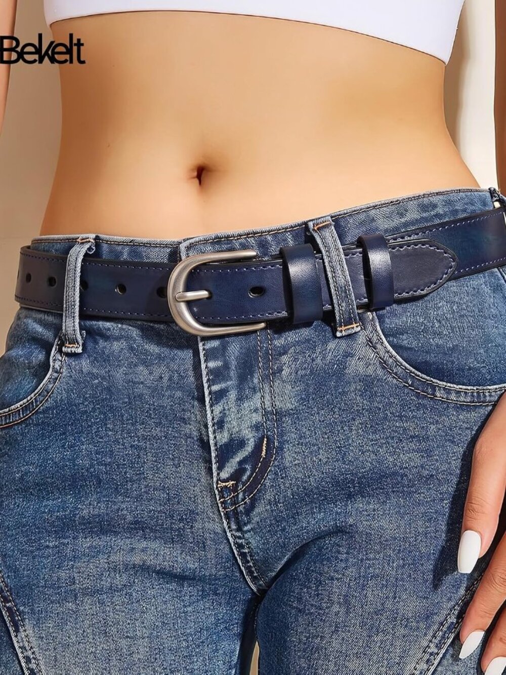 Genuine Leather Belt for Women with Gold/Silver Buckle Women's Full Grain Leathe - Picture 2 of 5